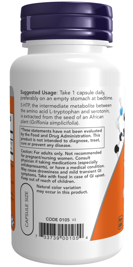 NOW Foods - 5-HTP, 100 mg - 60 capsule - Billede 3