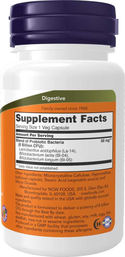 NOW Foods - Acidophilus & Bifidus 8 Miliarde - 60 capsule - Billede 3