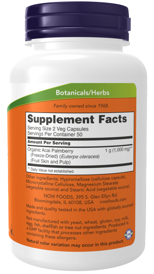 NOW Foods - Acai 500 mg, 100 capsule - Billede 2