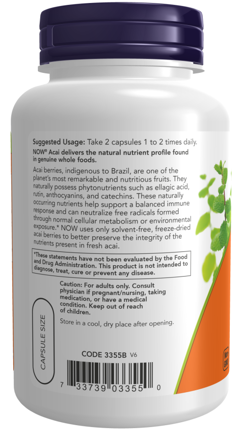 NOW Foods - Acai 500 mg, 100 capsule - Billede 3
