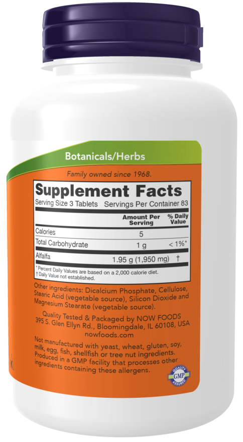 NOW Foods - Alfalfa 650mg, 500 tablete - Billede 2