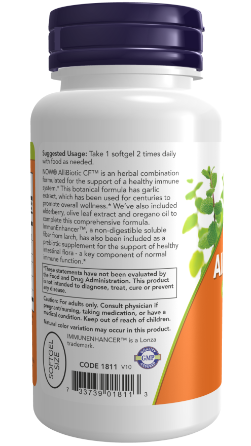 NOW Foods - AlliBiotic CF + 60 capsule gelatinoase - imagine 3