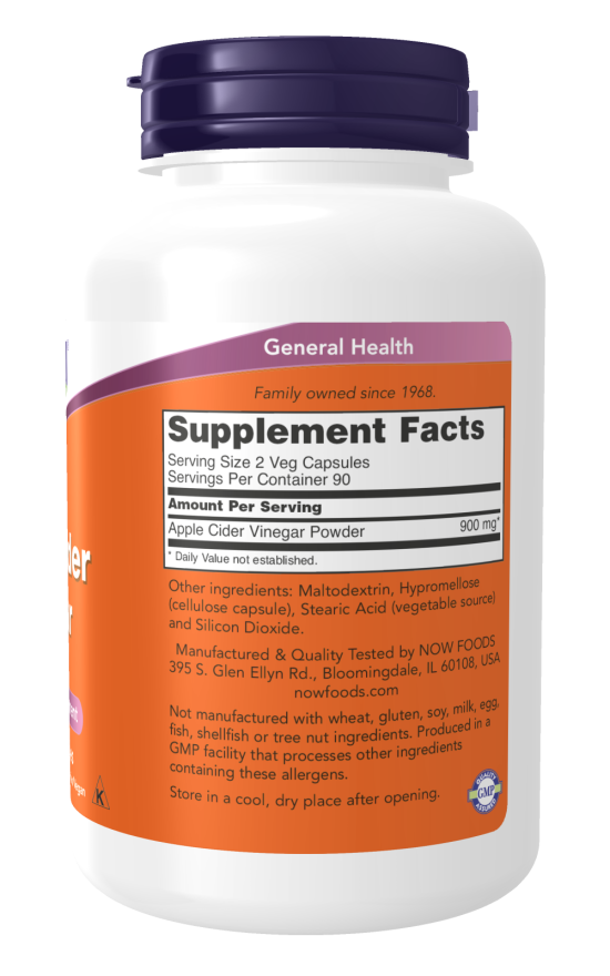 NOW Foods - Oțet de mere în capsule, 450mg - 180 capsule - Billede 2