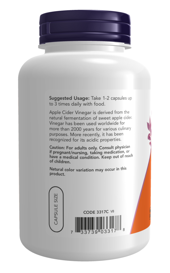 NOW Foods - Oțet de mere în capsule, 450mg - 180 capsule - Billede 3