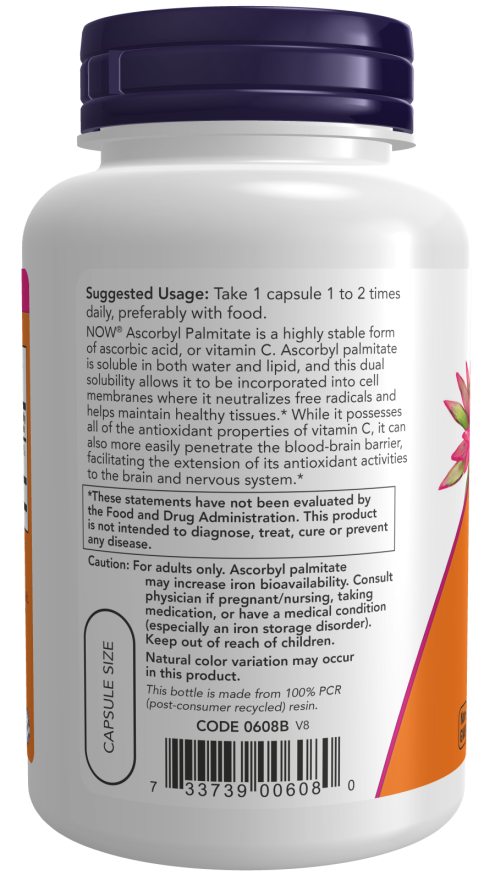 NOW Foods - Ascorbil Palmitat, 500 mg - 100 capsule - Billede 3