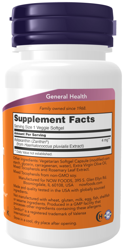 NOW Foods - Astaxanthin 4mg, 60 capsule vegetale moi - Billede 2