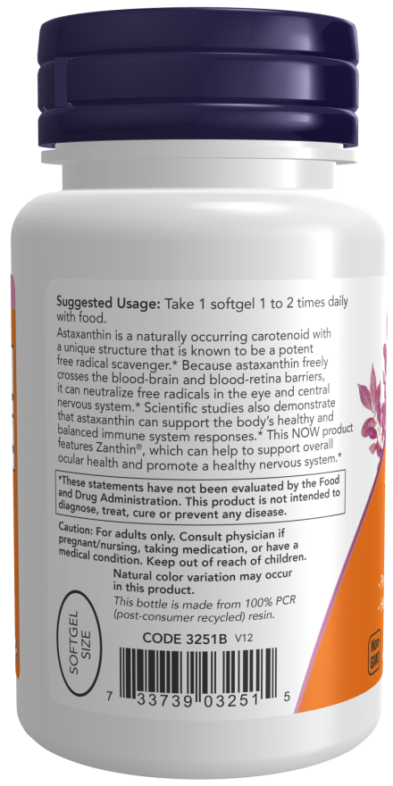 NOW Foods - Astaxanthin 4mg, 60 capsule vegetale moi - Billede 3