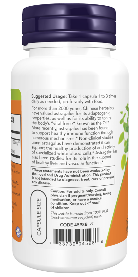 NOW Foods - Extract de Astragalus, 500 mg - 90 capsule - Billede 3