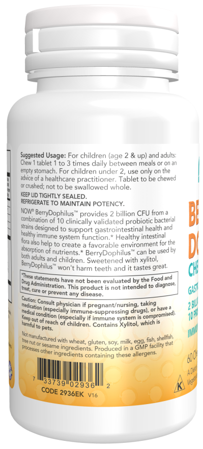 NOW Foods - BerryDophilus pentru Copii, Tablete de mestecat - 60 tablete - Billede 3
