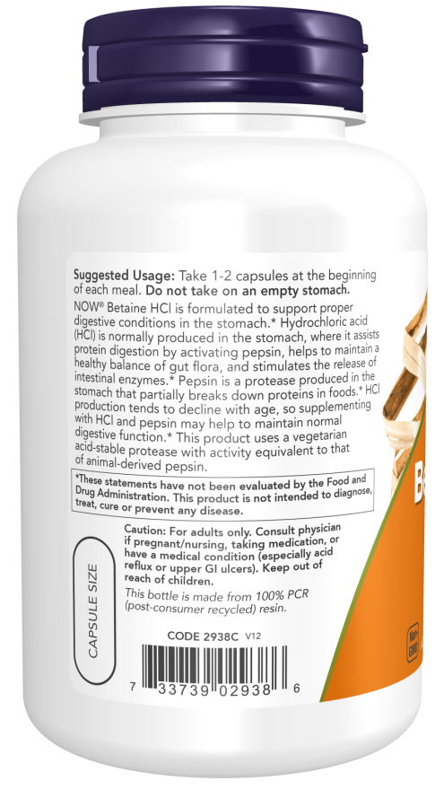 NOW Foods - Betaină HCl, 648 mg - 120 capsule - Billede 3