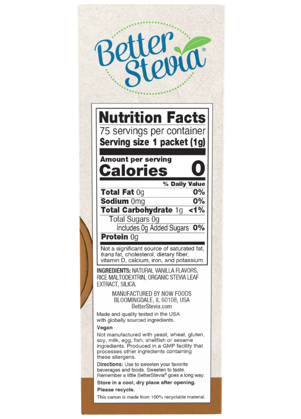 NOW Foods - Pachete Stevia Better, Vanilie Franceză - 75 pachete - Billede 2