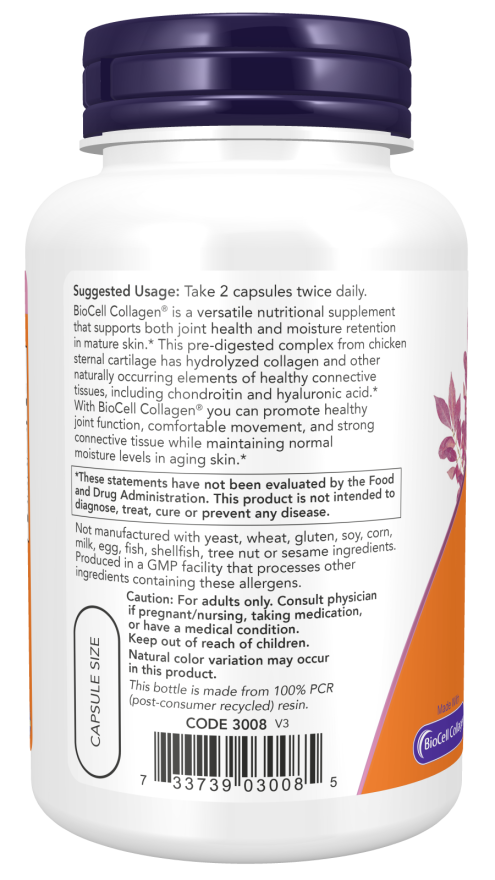 NOW Foods - Colagen BioCell Hidrolizat Tip II, 120 capsule - imagine 3