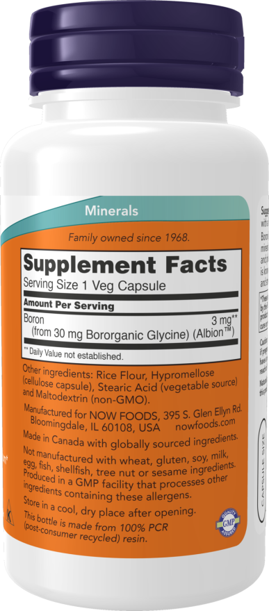 NOW Foods - Bor 3 mg, 250 capsule - imagine 2