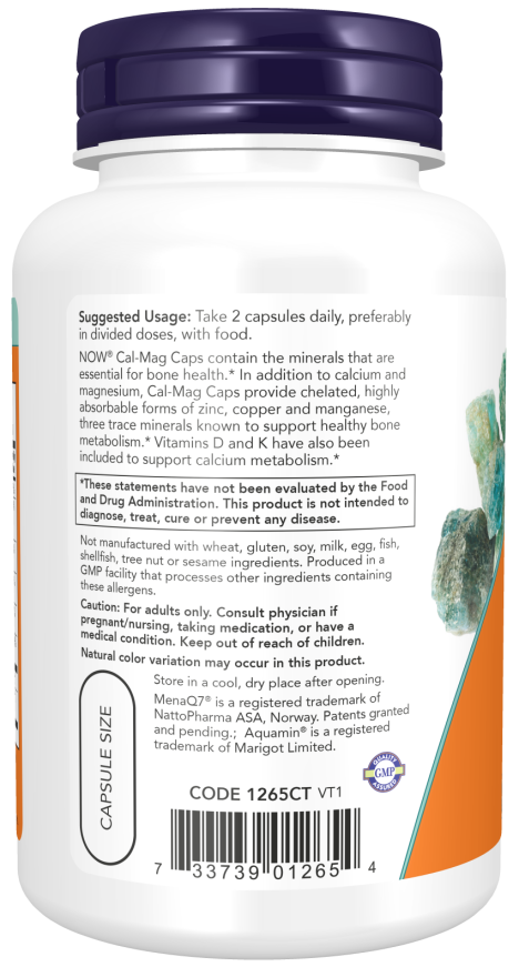 NOW Foods - Cal-Mag Capsule - 240 capsule - Billede 3