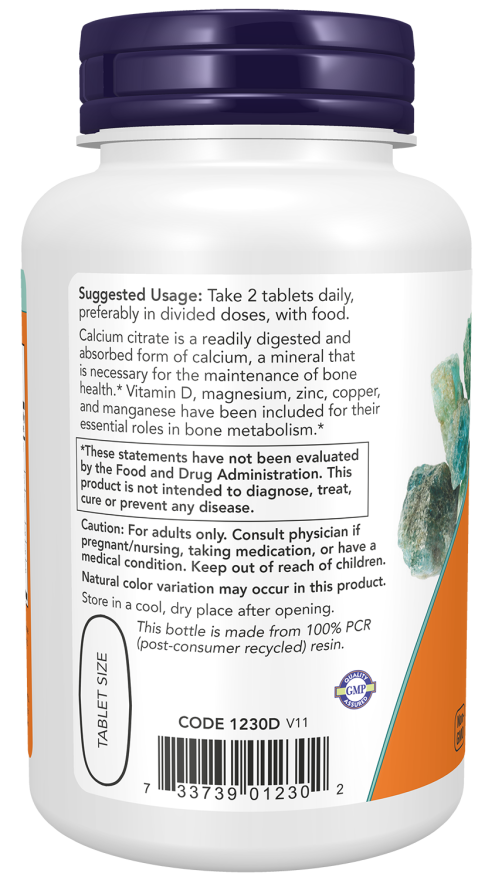 NOW Foods - Citrat de calciu cu minerale și vitamina D2 + 250 tablete - imagine 3