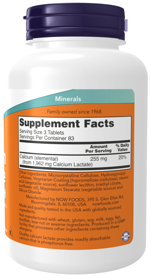 NOW Foods - Lactat de Calciu, 250 tablete - Billede 2