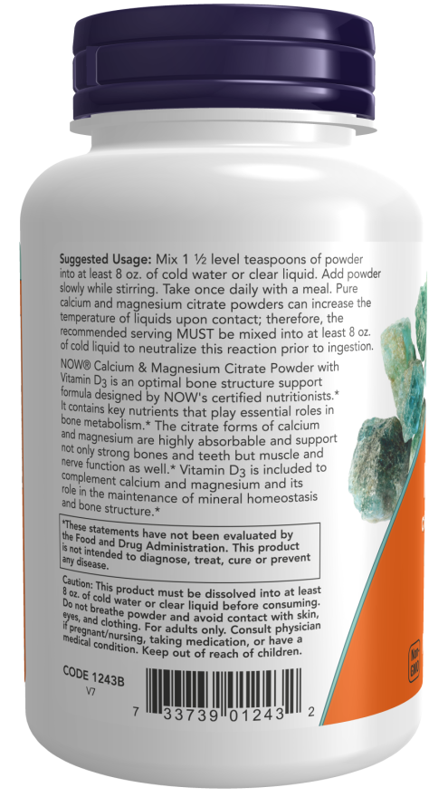 NOW Foods - Calciu și Magneziu, Pulbere de Citrat cu Vitamina D3 - 227g - imagine 3
