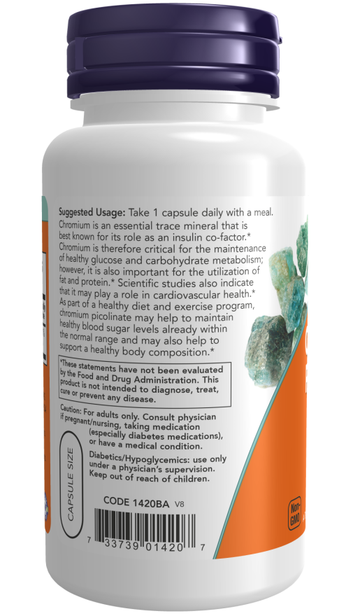 NOW Foods - Picolinat de Crom, 200mcg - 250 capsule - Billede 3