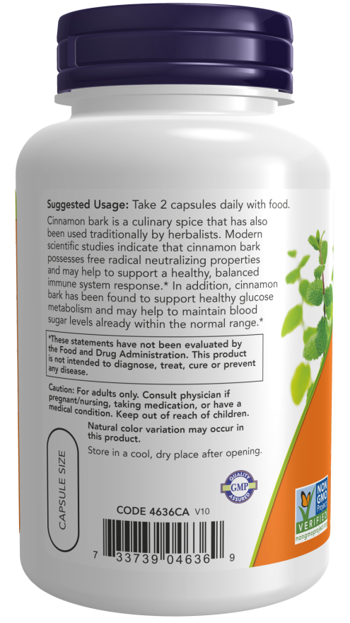 NOW Foods - Scorțișoară, 600mg - 120 capsule - imagine 3