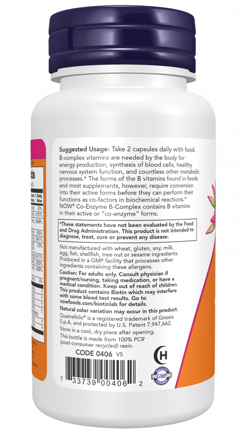 NOW Foods - Complex de Coenzime B, 60 capsule - Billede 3