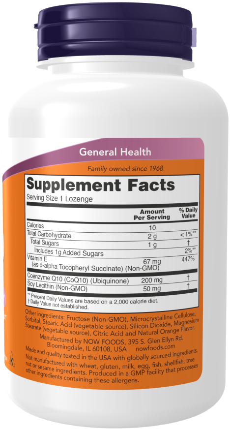 NOW Foods - CoQ10 cu Lecitină și Vitamina E, 200mg (Tablete masticabile) - 90 pastile