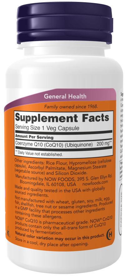 NOW Foods - CoQ10 200mg, 60 capsule - Billede 2