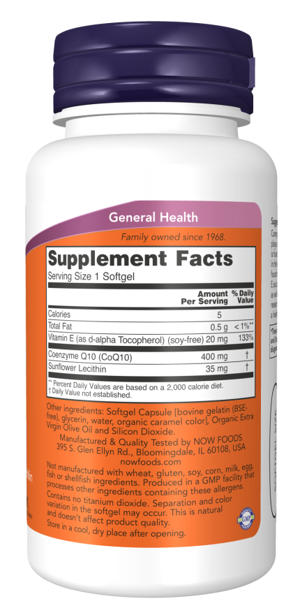 NOW Foods - CoQ10 cu Vitamina E și Lecitină din Floarea-soarelui, 400mg - 30 capsule moi - imagine 2