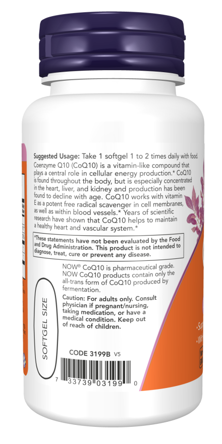 NOW Foods - CoQ10 cu Vitamina E și Lecitină din Floarea-soarelui, 400mg - 30 capsule moi - imagine 3