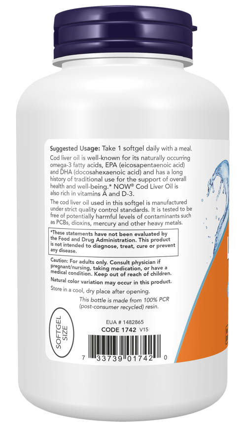 NOW Foods - Ulei de ficat de cod, 650mg - 250 capsule moi - Billede 3