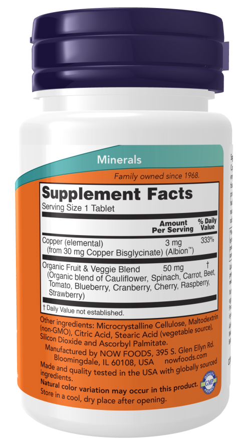 NOW Foods - Glicinat de Cupru, 120 tablete - Billede 2