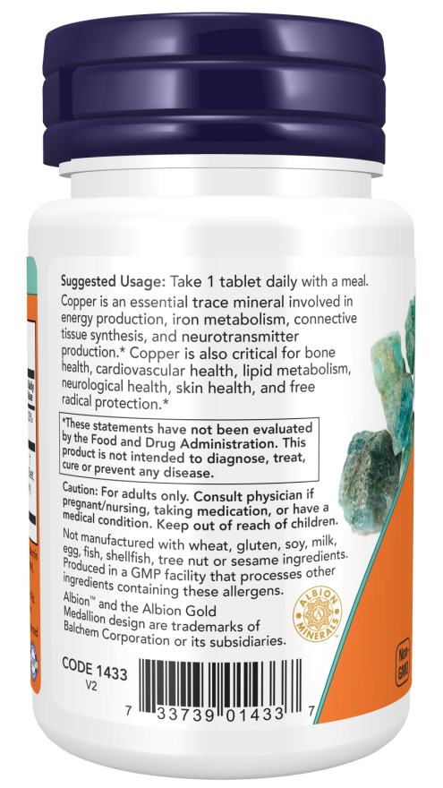 NOW Foods - Glicinat de Cupru, 120 tablete - Billede 3