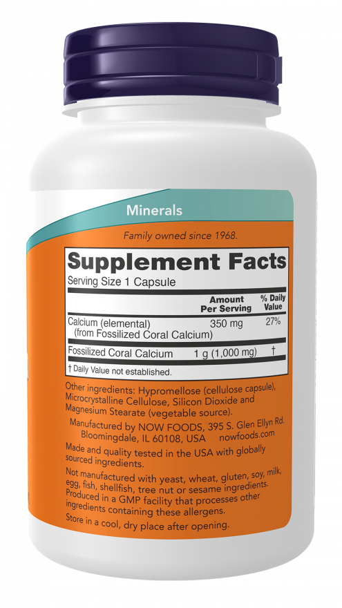 NOW Foods - Calciu Coral, 1000 mg - 250 capsule - Billede 2