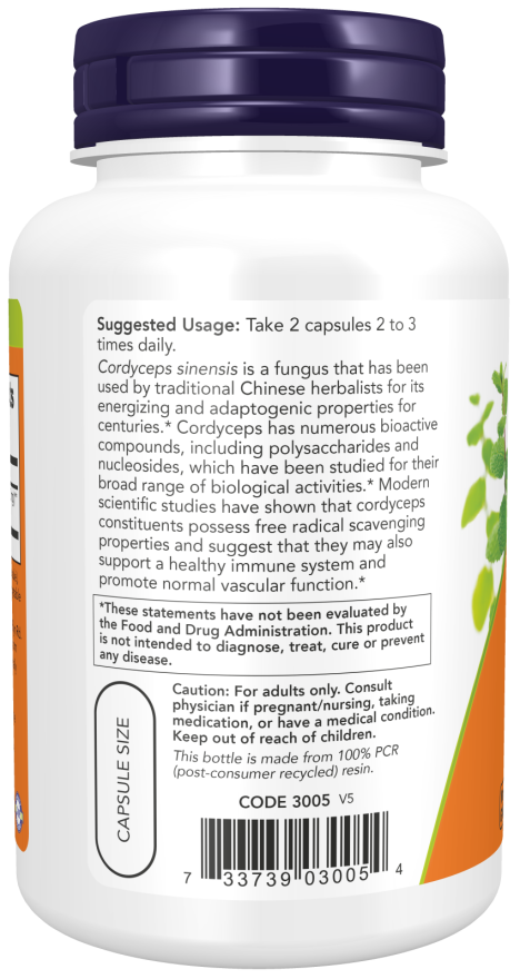 NOW Foods - Cordyceps 750mg, 90 capsule - Billede 3