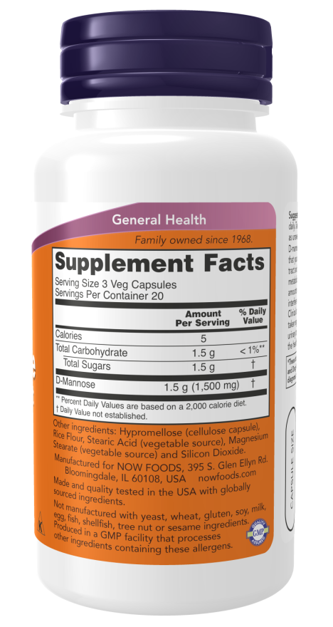 NOW Foods - D-Mannose 500 mg, 60 capsule - Billede 2