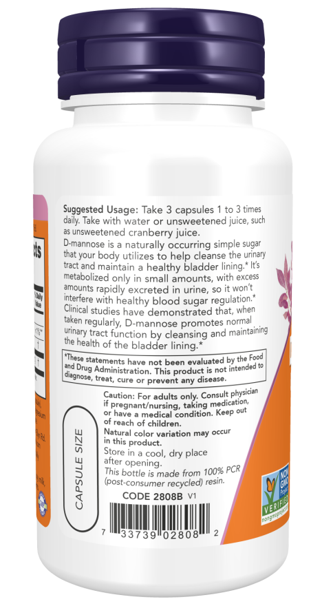 NOW Foods - D-Mannose 500 mg, 60 capsule - Billede 3