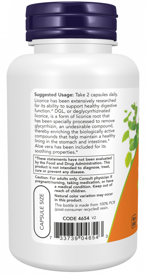 NOW Foods - DGL cu Aloe Vera - 100 capsule - Billede 3