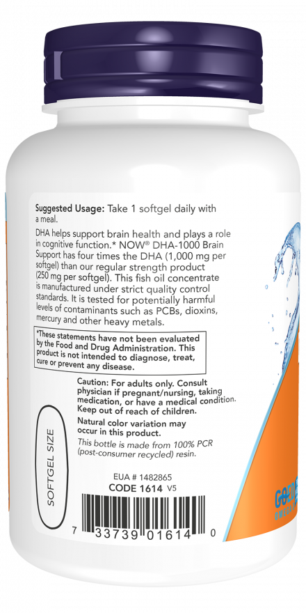 NOW Foods - DHA-1000 Suport Cerebral - 90 capsule moi - Billede 3