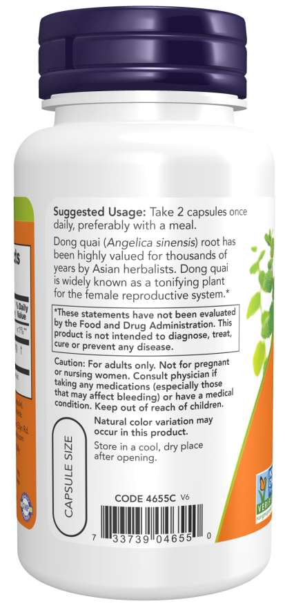 NOW Foods - Dong Quai 520mg, 100 capsule - Billede 3