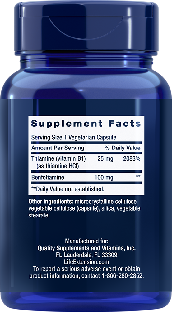 Life Extension - Benfotiamin cu Tiamină, 100 mg - 120 capsule - Billede 2