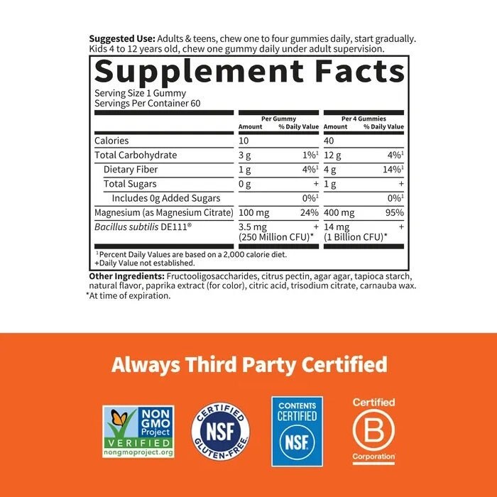 Dr. Formulated - Magnesium cu Pre- și Probiotice în Tyggegummier cu Aromă de Cremă de Portocale, 60 bucți - imagine 2