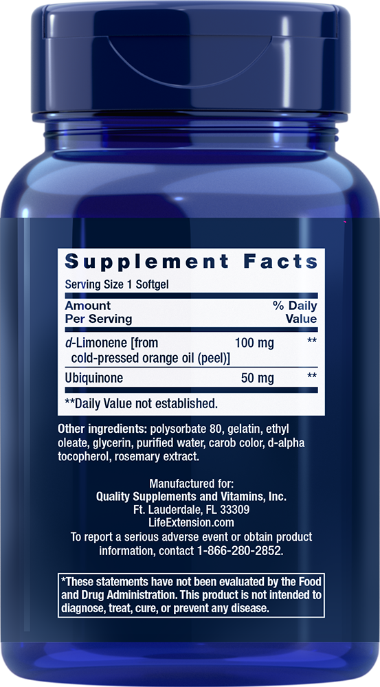 Life Extension - CoQ10 Super Absorbabil cu d-Limonen, 50 mg - 60 capsule moi - Billede 2