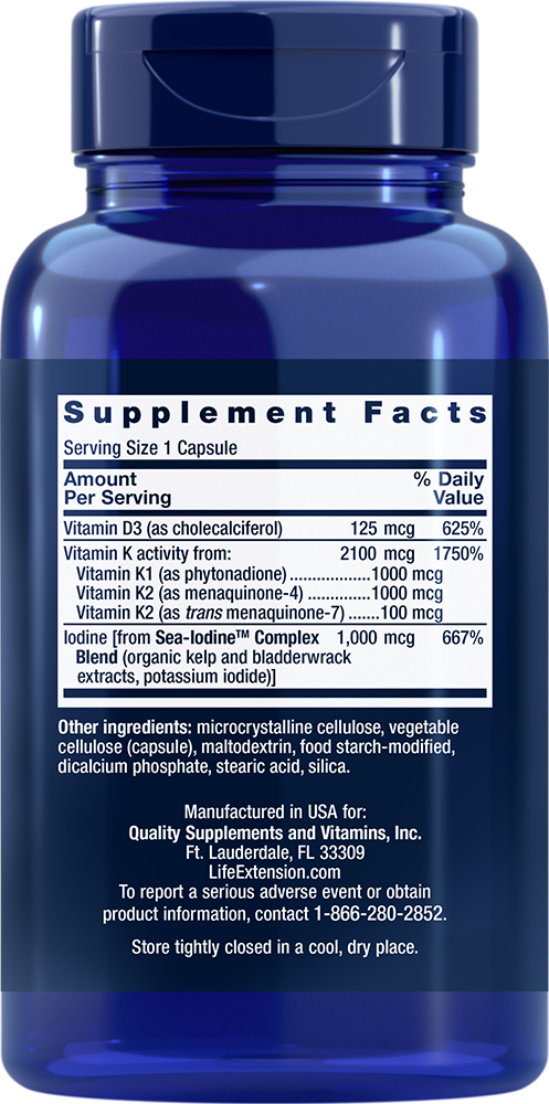 Life Extension - Vitaminele D și K cu Iod Marin - 60 capsule - imagine 2
