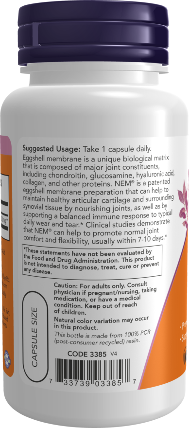 NOW Foods - Membrană de Coajă de Ou, 500mg - 60 capsule - Billede 3