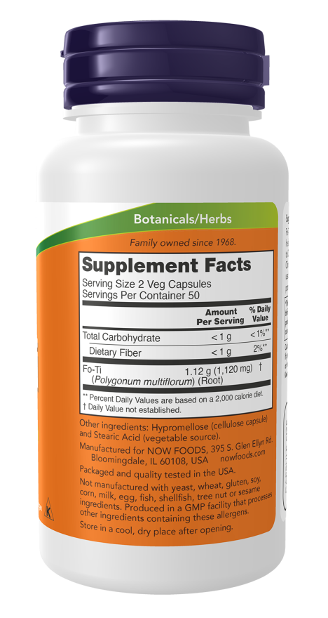 NOW Foods - Fo-Ti 560 mg, 100 capsule - Billede 2