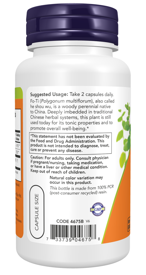 NOW Foods - Fo-Ti 560 mg, 100 capsule - Billede 3