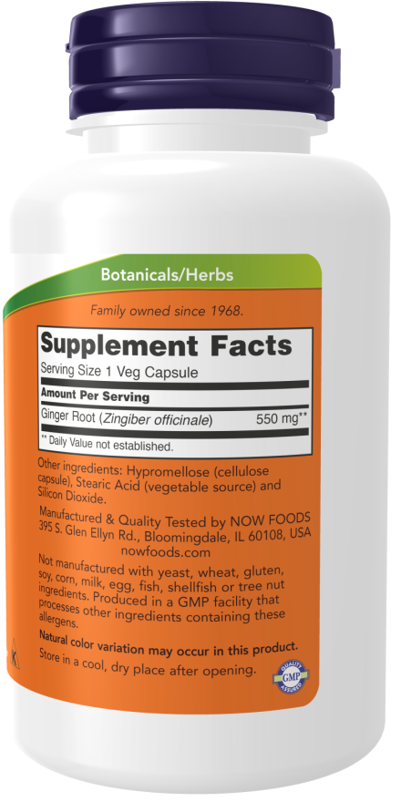 NOW Foods - Rădăcină de ghimbir, 550mg - 100 capsule - Billede 2