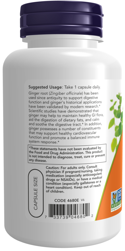 NOW Foods - Rădăcină de ghimbir, 550mg - 100 capsule - Billede 3