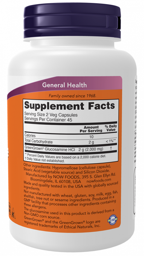 NOW Foods - Glucozamină 1000 Vegetariană - 90 capsule - Billede 2