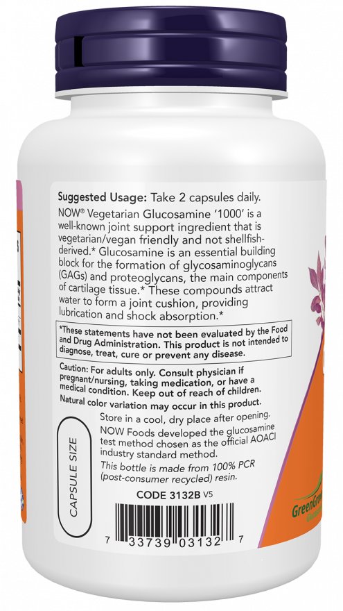 NOW Foods - Glucozamină 1000 Vegetariană - 90 capsule - Billede 3