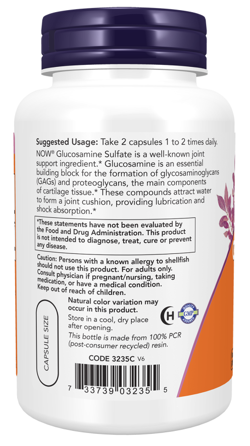 NOW Foods - Sulfat de Glucozamină, 750 mg - 120 capsule - Billede 3